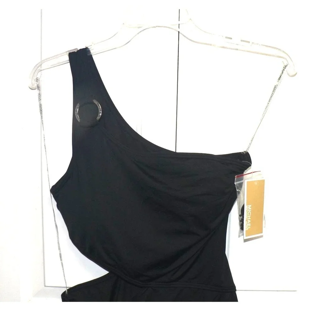 Michael Kors Logo Ring One-Shoulder Side Cutout One Piece Swimsuit Size‎ 10